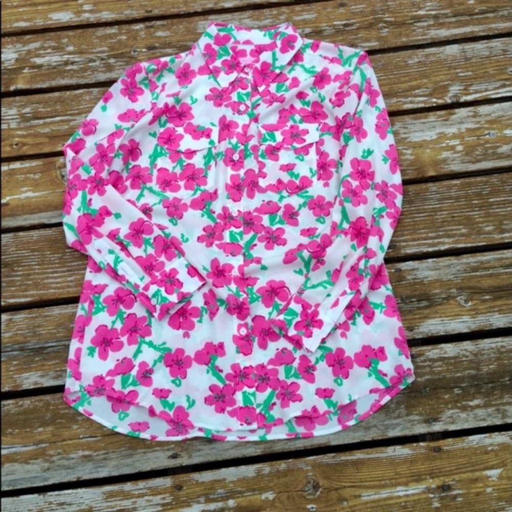 Lilly Pulitzer Large Floral Kapri Button Down Blouse - Picture 1 of 3